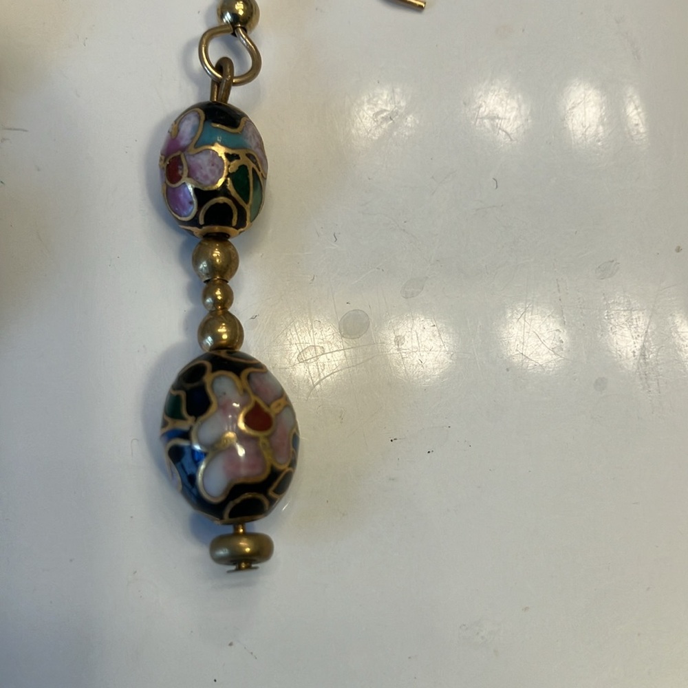 Painted cloisonné black beads with gold accents earrings. - Picture 2 of 4